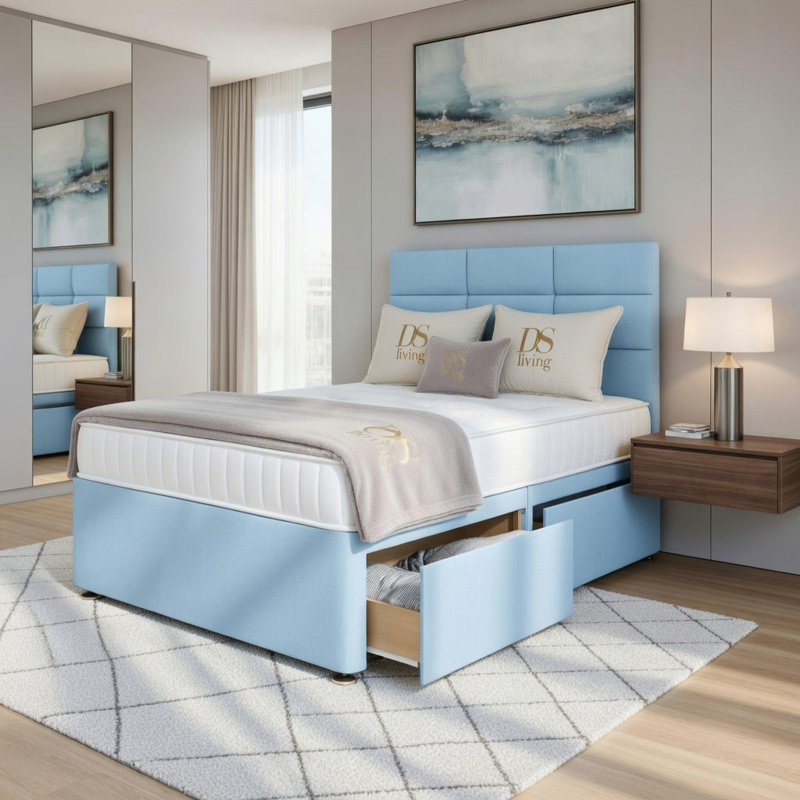 Alexzis Upholstered Bed, Super King, Sky Blue