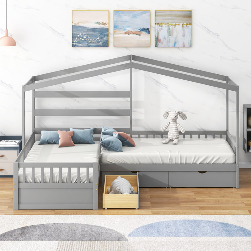 Lits simples 3 tiroirs, gris