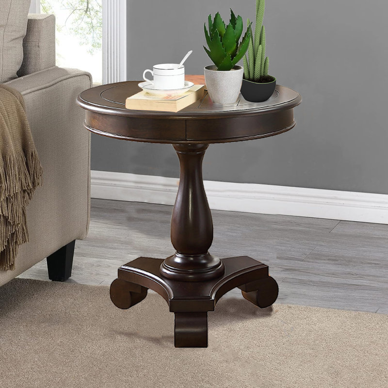 Table d'appoint ronde à piédestal en bois, Espresso