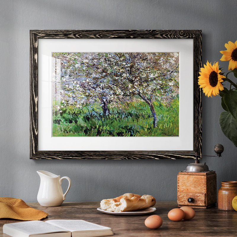 Pommiers en fleurs à Giverny, 1900, H 22 po x l 32 po x P 1,5 po, Cadre noir