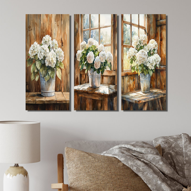 Hydrangeas On The Barn Table I - Green Hydrangea Wall Decor Collection, Wrapped Canvas, 28" H x 36" W, Does Not Apply