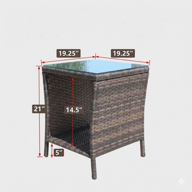 Ensemble de mobilier d'extérieur comprenant 1 table basse avec plateau en verre trempé transparent.