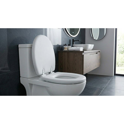 Standard Round Padded Black Toilet Seat, Comfort Foam with Easy-to-Clean PVC Cover, Fits 17-Inch Bowls