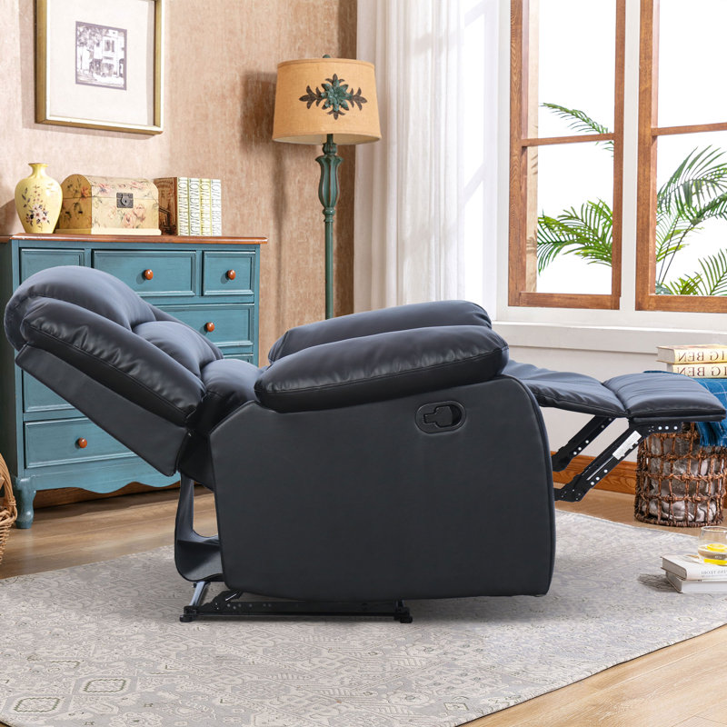38" Wide Modern Soft Vegan Leather Manual Recliner, Black