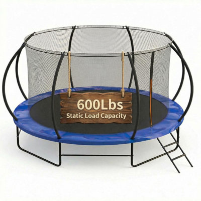 Trampoline de cour arrière de 10 pi avec filet de sécurité, échelle et structure en acier résistant aux intempéries (jusqu'à 1760 lb)