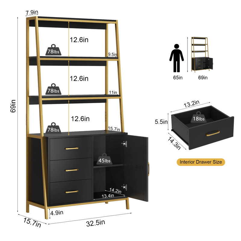 32.5'' Metal Standard Baker's Rack with Microwave Compatibility, Black/Gold
