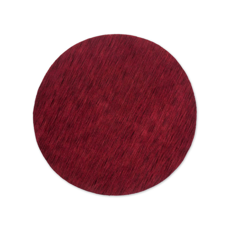 Hand Knotted Loom Wool Eco-Friendly Area Rugs -Round, Dark Red Color, Plain Solid Design, High Pile Thick Handmade Anti Skid Area Rugs for Living Room, Bed Room