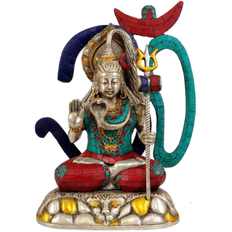 Statue en laiton de 12 po Shiva fabriquée à la main - incrustation, pose méditation classique, divinité indienne de qualité supérieure pour autel, entrée et décor inspirant