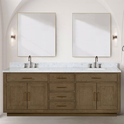 Double Basin Bathroom Vanity 84" Wide X 22" Deep, Carrara Marble Top