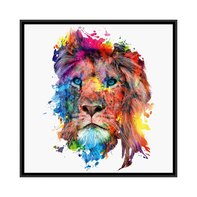 " Lion " by Riza Peker, 18" H x 18" W x 1.5" D, Black Framed Canvas