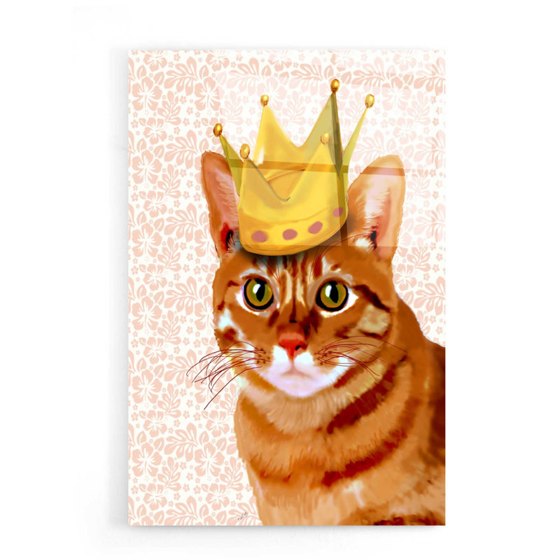 «Ginger Cat with Crown Portrait» par Fab Funky, art mural en verre acrylique, H 24 po x l 16 po x P 0,2 po