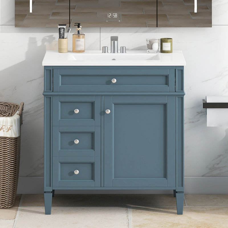 Meuble-lavabo simple avec lavabo supérieur, 30", Bleu / argent
