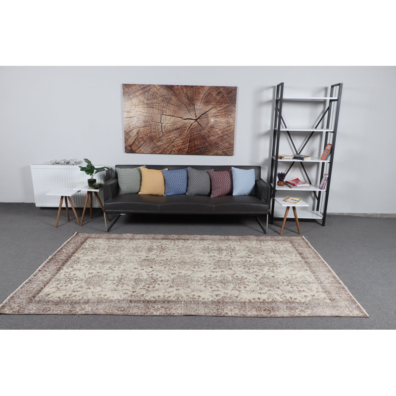 Classic Turkish Area Rug in Elegant Cream and Brown Creating An Atmosphere of Timeless Home Elegance with Unique Handmade Design and Oriental Pattern