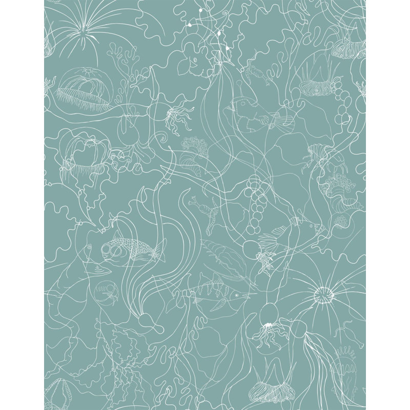 Underwater World Wallpaper | Traditional / Roll - 27" x 30', Sea Glass