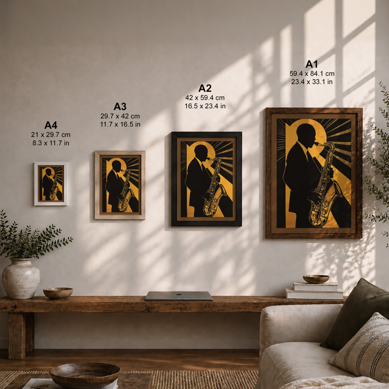 Jazz in Motion Retro - Framed Print, A2 - 59.4 x 42.0 cm, Oak