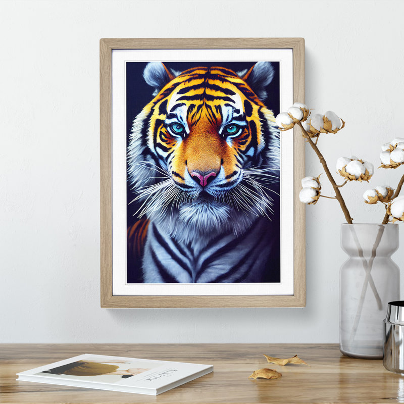 Striking Tiger No.4 1 Piece Single Picture Frame Wall Art, 64cm H x 46cm W x 2cm D, Oak