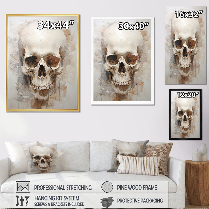 Crânes résonnants VI sur toile, Cadre flottant doré, H 44 po x l 34 po x P 1,5 po