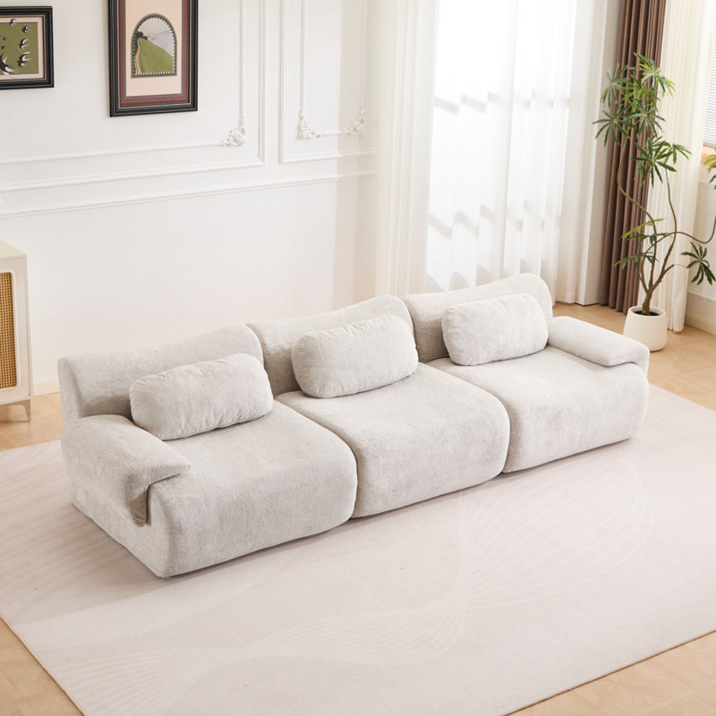 Canapé-lit modulaire en faux velours convertible Wave, LIGHT-GREY