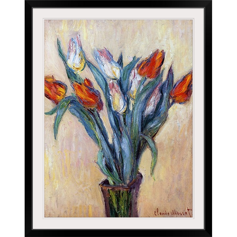 «Classic Art Tulips» par Claude Monet, l 44 po x P 35 po x H 1 po, Cadre noir