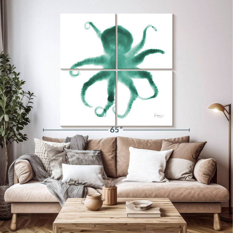 Brampt Teal Octopus, 50" H x 50" W