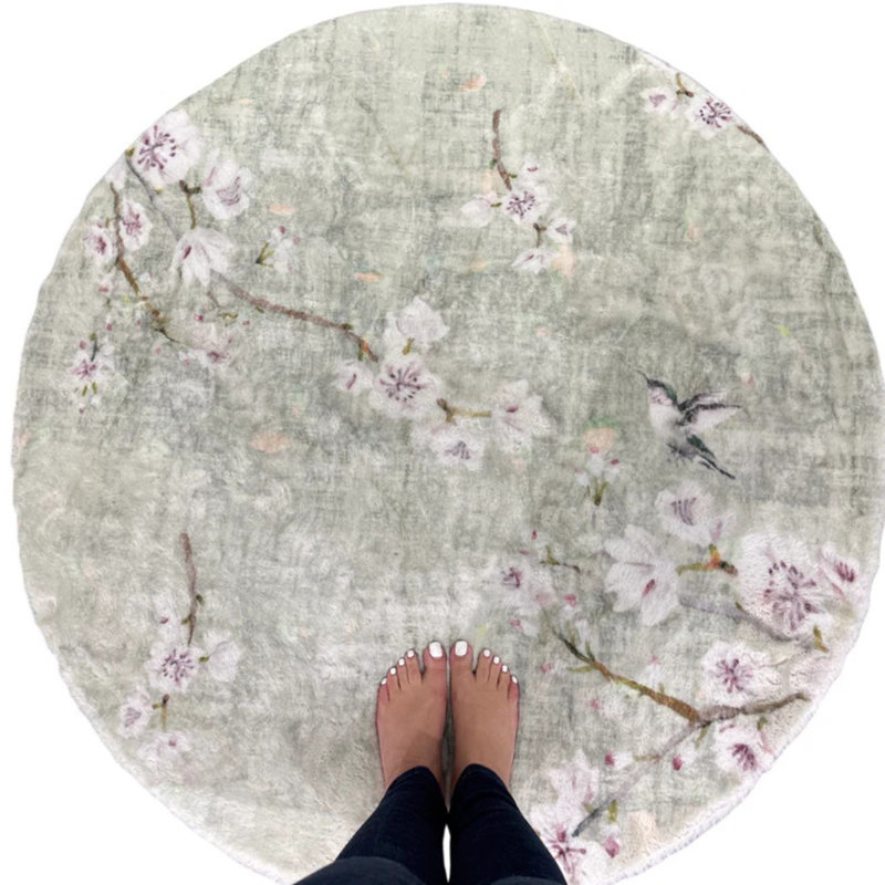 Shag Floral Area Rug, Celadon, Round 8'