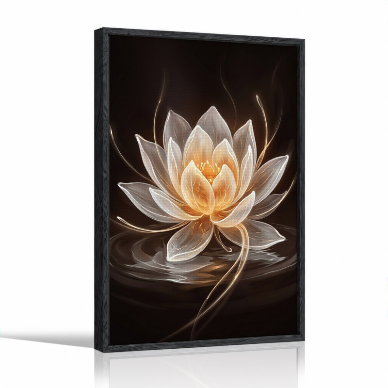 «Glowing White Lotus Flower Floating on Dark Water», art mural sur toile, H 48 po x l 36 po