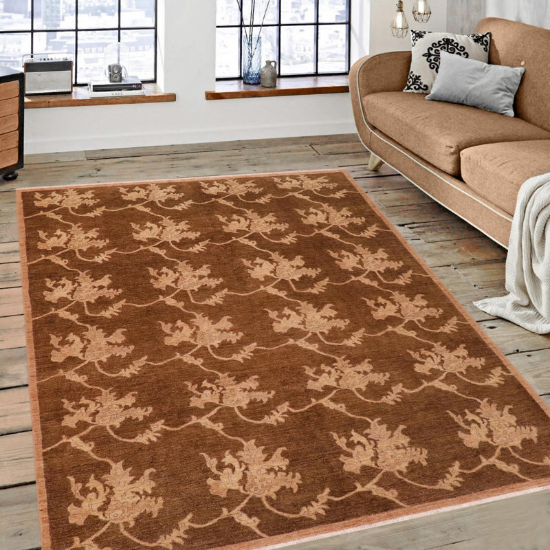 Tapis taupe en laine noué à la main 7 pi 11 po x 9 pi 9 po Baccio