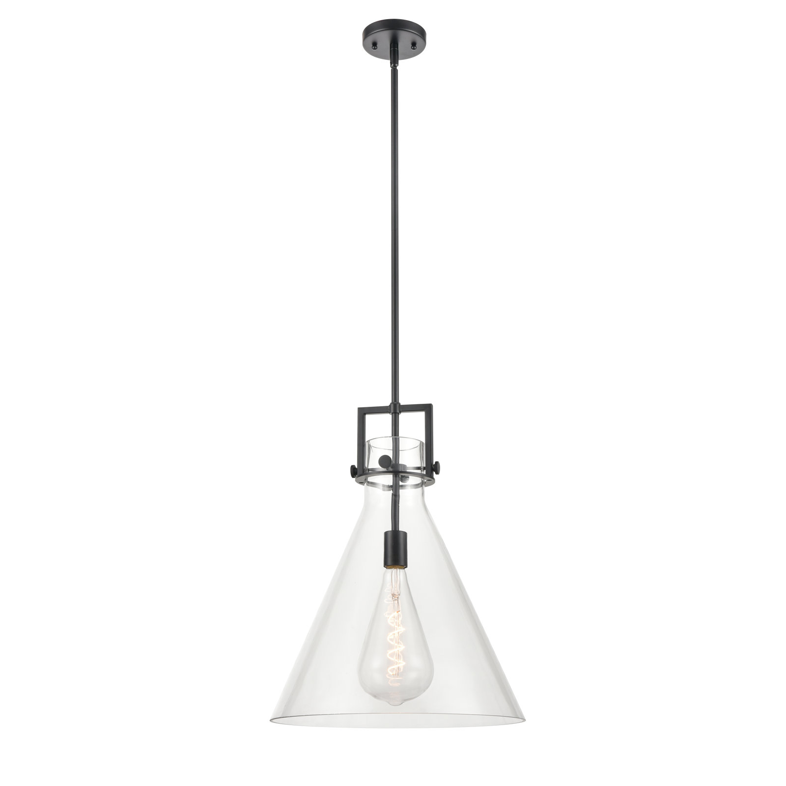 Coterie Single Light Glass Dimmable Pendant, Clear, 20.38" H x 16" W x 16" D, Matte Black