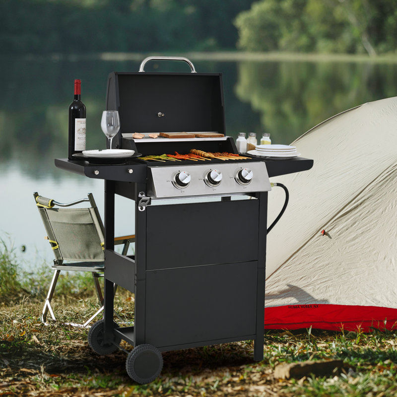 Barbecue au propane, puissance de sortie élevée, avec grilles de cuisson en fonte émaillée pour barbecue extérieur, équipé de petits articles, acier inoxydable