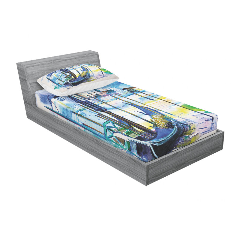 Ensemble de draps View with Boat in Venice Italie, Ensemble de draps pour lit simple TG avec drap-hou