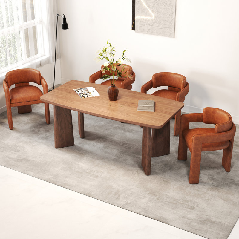 Ensemble de salle à manger rectangulaire moderne avec chaises rembourrées avec dossier et accoudoirs, Brun, Brown