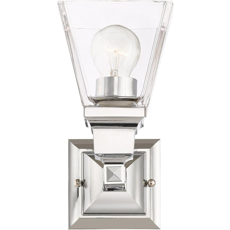 Wall Sconce: 1-Light Clear Glass Shade., Polished Chrome