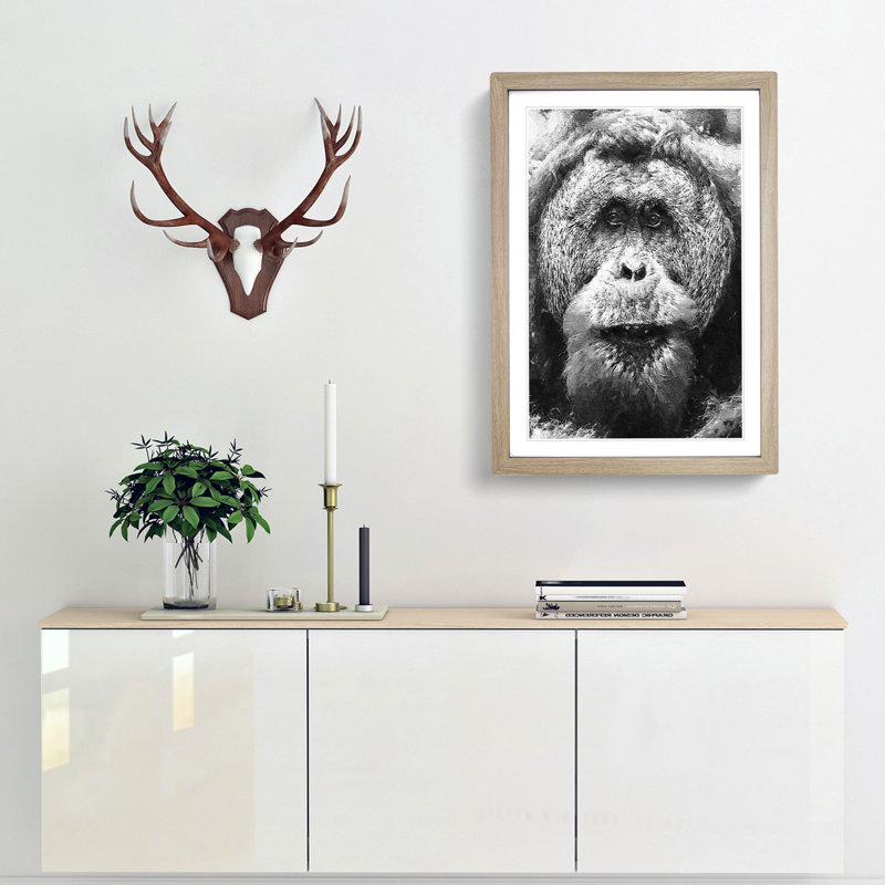 Orangutan - Picture Frame Graphic Art Print, 36cm H x 27cm W x 2cm D, Oak Framed