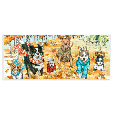 'Autumn Dog Park Animals Running Fall Leaves' by Sherri Buck Baldwin - Painting Print