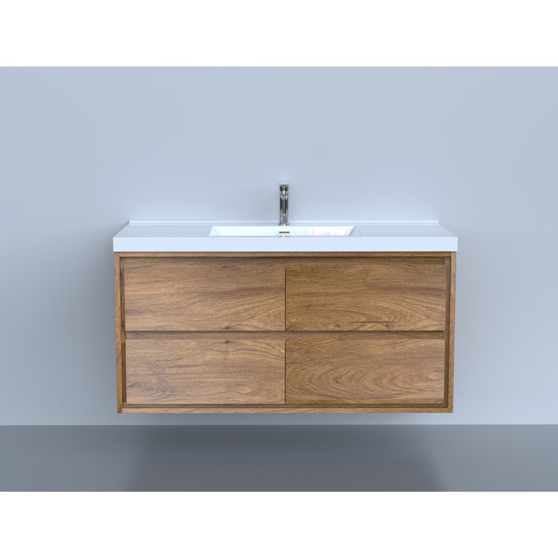 Wittig 48" Wall-Mounted Single Bathroom Vanity Set, Teak Oak