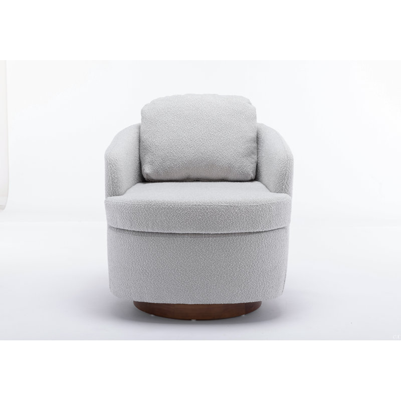 Markysha Upholstered Swivel Barrel Chair, Light Gray Boucle
