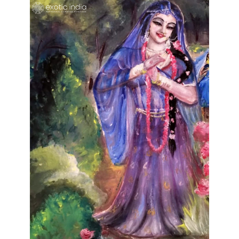 «Radha Rani in Memory of Lord Krishna», peinture acrylique - art mural indien romantique par Ankit 11,7 po x 8,3 po
