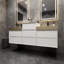 Meuble-lavabo mural blanc brillant 92 po avec lavabo double en acier doré Lux