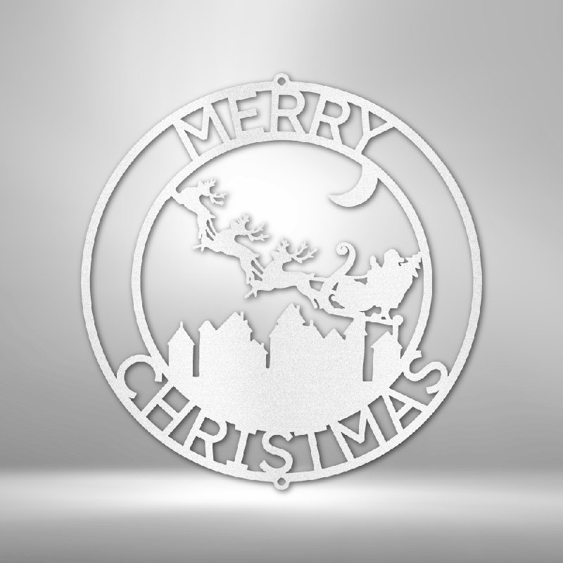 Décoration murale en acier personnalisée, monogramme de livraison du père Noël, décoration murale en acier, Oui, Blanc