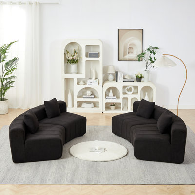 Chenille curved sectional sofa with 4 pillows,Curved Symmetrical Modular Semi Circular Sofa Sectional for bedroom, living room, office for leisure or nap, reading room, and lobby