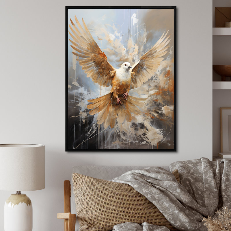 «Lovely White Dove II», art mural colombe, Cadre flottant noir, H 44 po x l 34 po x P 1,5 po