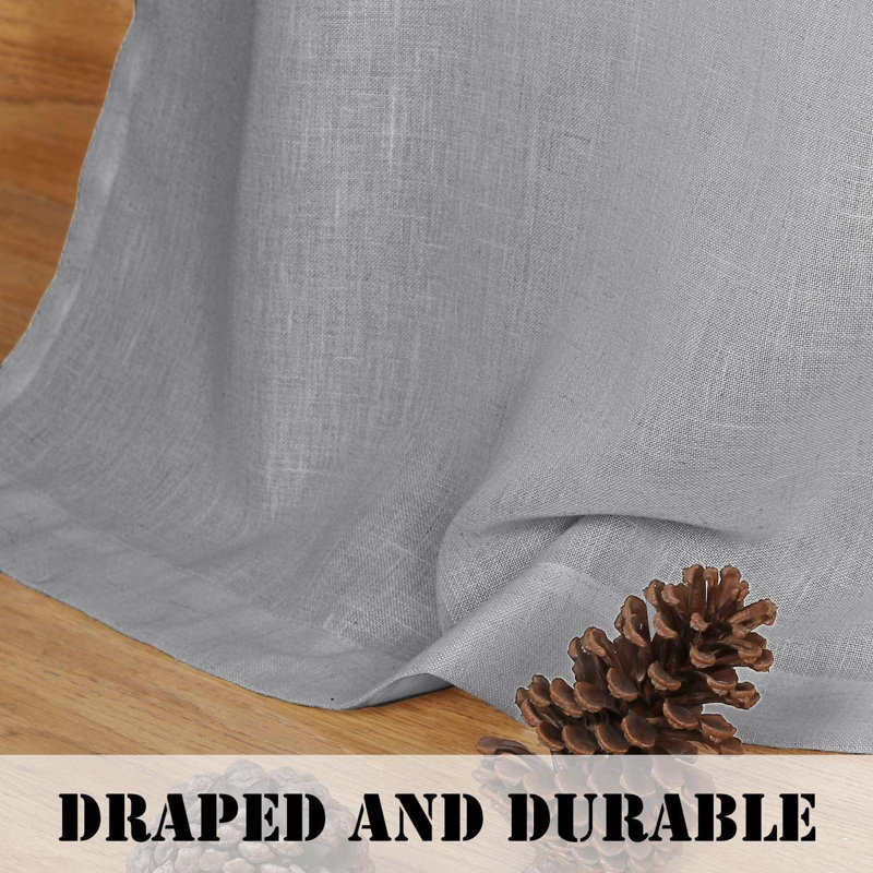 Linen Grommet Curtains for Living Room 2 Panel Drape Semi Sheer Neutral Country Rustic Farmhouse Boho Curtain Bedroom Muslin Look Light Filtering