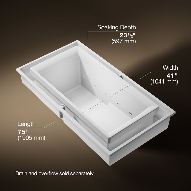 Sok® 75" x 41" Drop In Air Bathtub, White