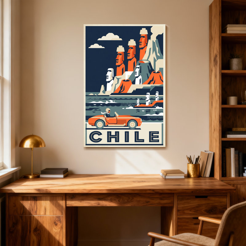 «Scenic & Cityscapes Chili Moai Statues Ocean Car Travel», affiche d'art, H 36 po x l 24 po