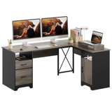 Bartolot 63'' L Shaped Home Office Desk with File&Storage Drawers and  Cabinet, Executive Desk with Monitor Stand and Open Compartments