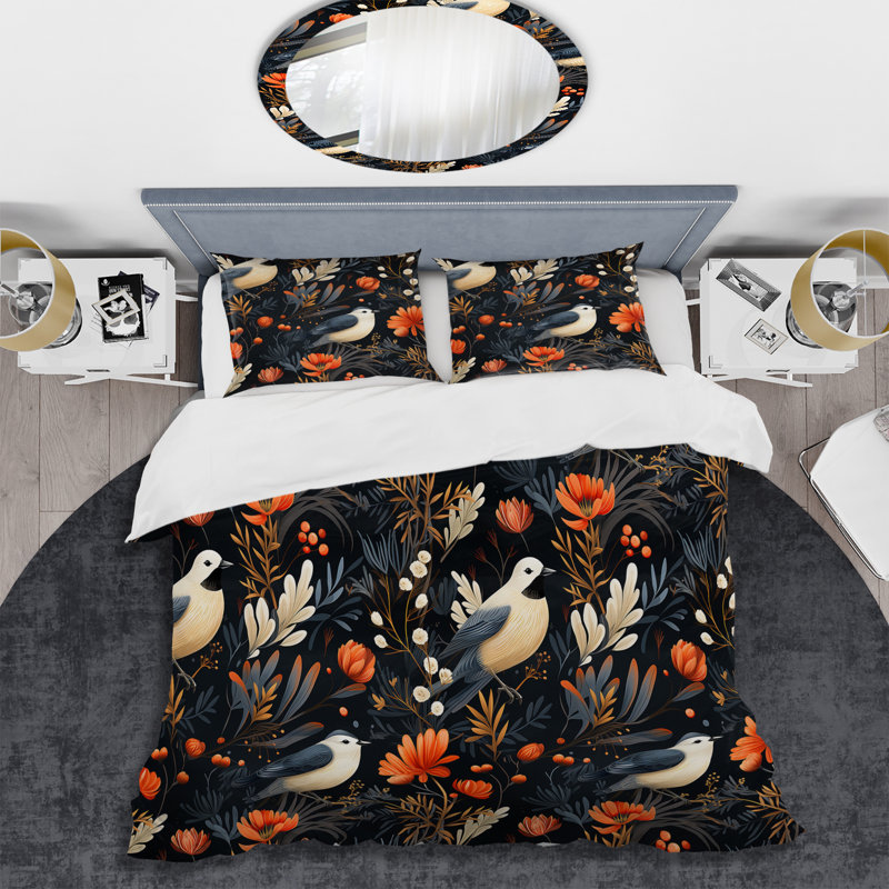 Woodland Bird Floral Cottage Dream - Ensemble de housse de couette à motif floral - Microfibre de polyester