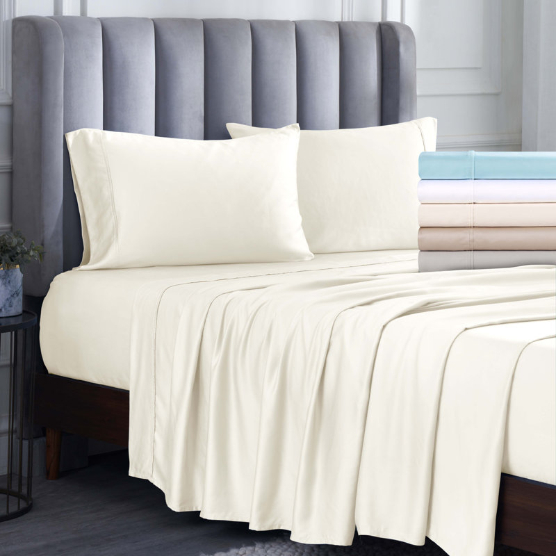 Modal From Beechwood 400 Thread Count Lightweight Cooling Solid Deep Pocket Bed Sheet Set, King Sheet set, Ivory