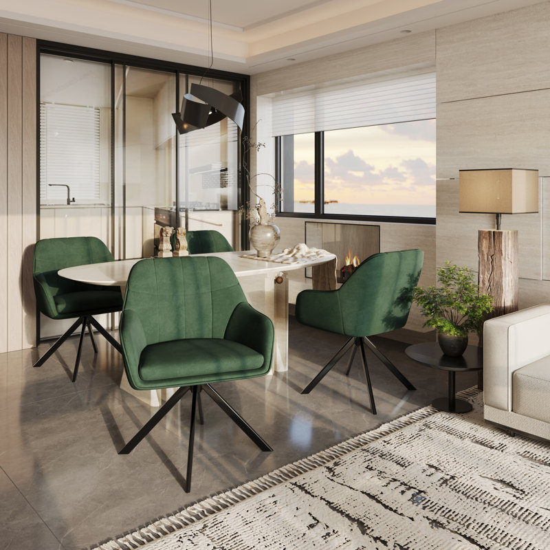 51cm H Upholstered Arm Dining Chair For Kitchen Dining Living Room, Green Velvet