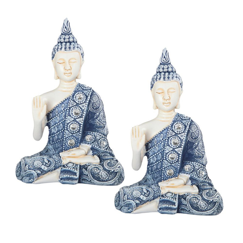 "Ensemble de 2 pièces" ICE ARMOUR 5,5 "H bleu et blanc Figurine de statue de Bouddha
