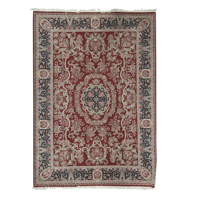 Tapis vin et bleu marine de haute qualité noué à la main